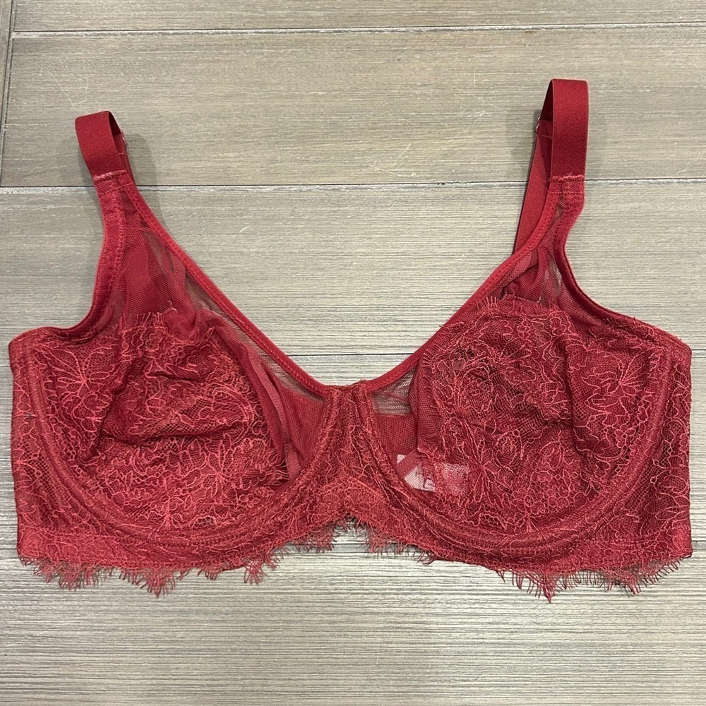 HSIA 34DD Red Lace Unlined Underwire Bra Sheer Sexy Lingerie